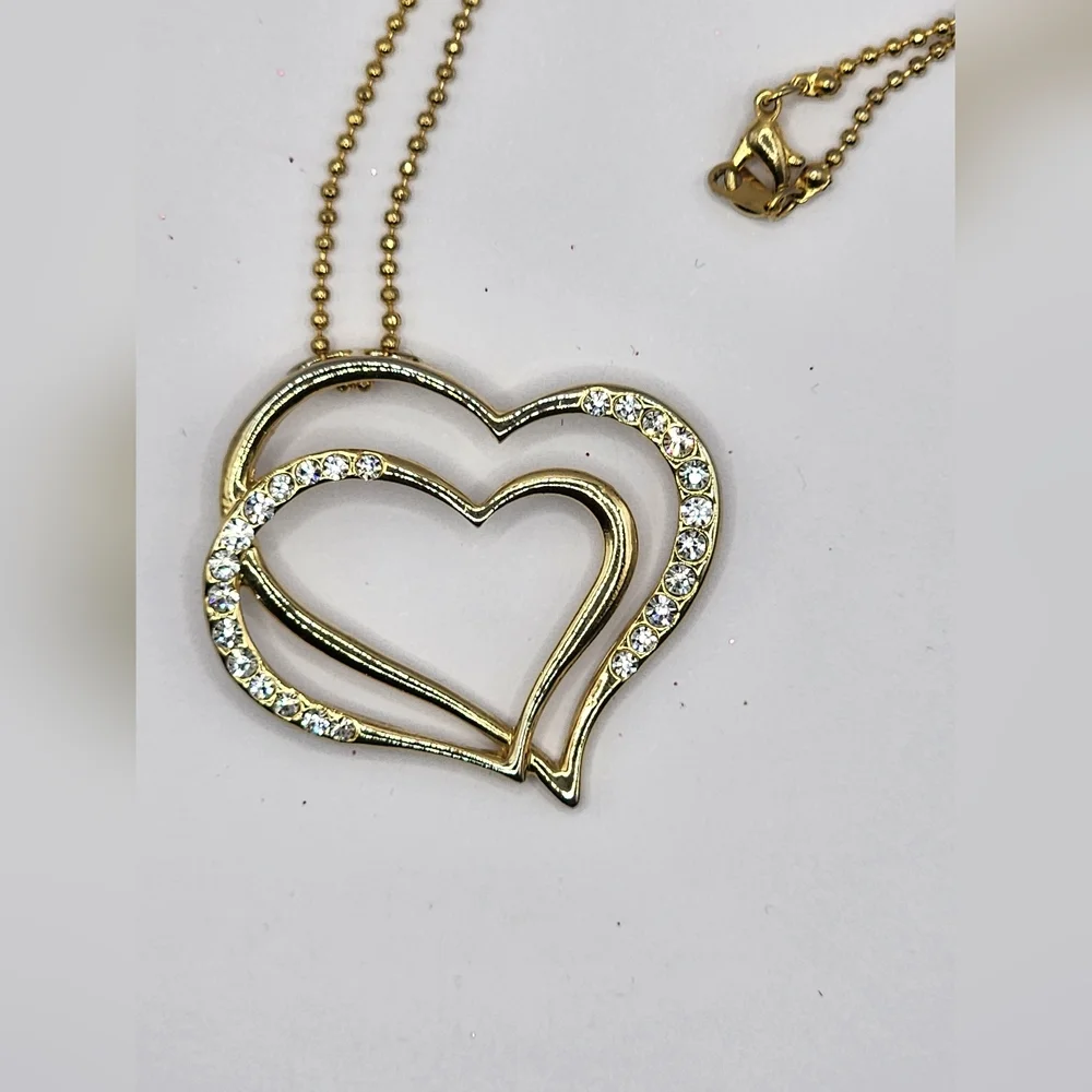 Gold Double heart necklace - Picture 3 of 5